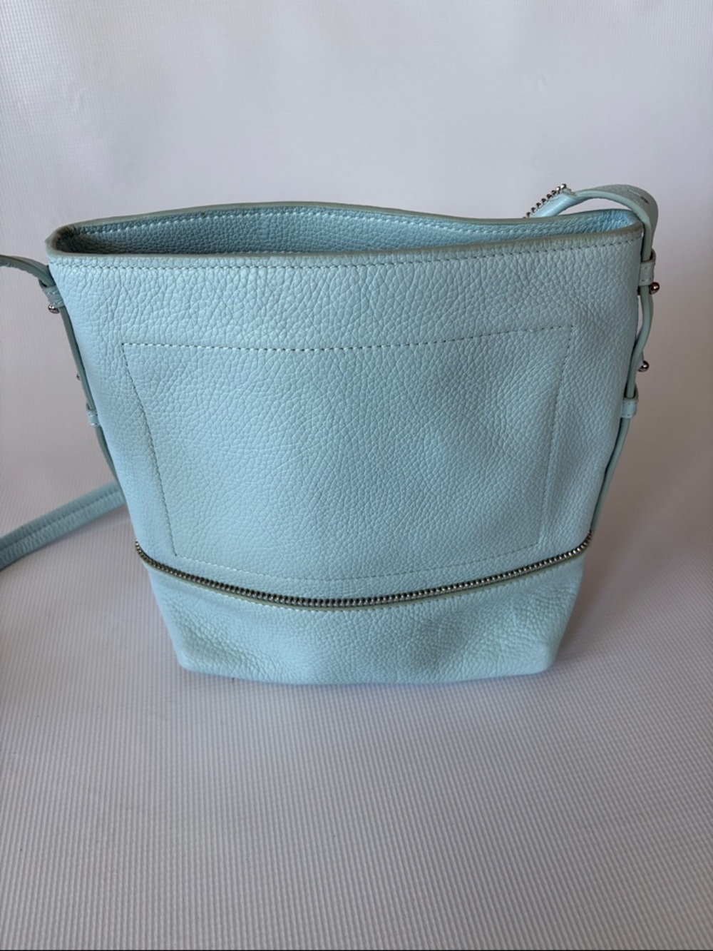 Botkier SoHo Crossbody Pebble Leather Bucket Bag / Light Blue